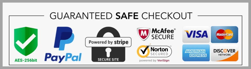 Guaranteed Safe Checkout - PayPal, Stripe, Visa, MasterCard, AmEx, Discover, McAfee, Norton